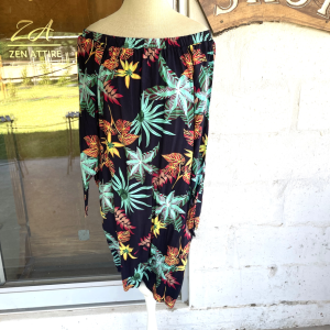 Navy and Floral Off-Shoulder Dress | XL