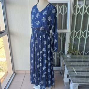 Navy and White Flower Dress | Large