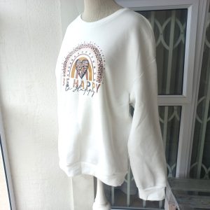 White "Be Happy" Sweater | XL