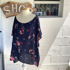 Navy and Flower Blouse
