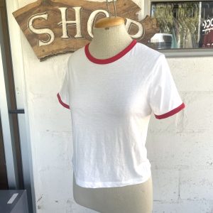 White Tee with Red Hem | Medium