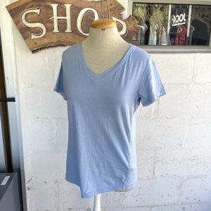 Dusty Blue Vee Neck T-shirt | Medium