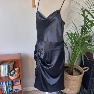 Black Silk Dress with Rough Detail | Large