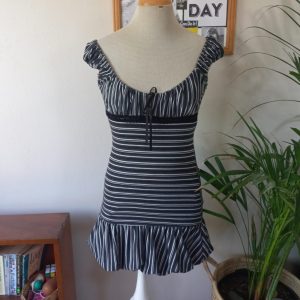 Black, White and Grey Stripy Dress | Small
