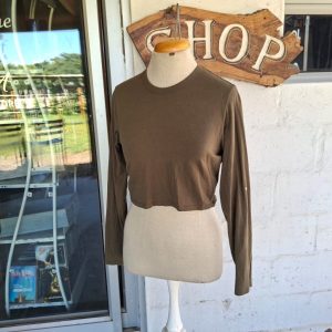 Brown Long Sleeve Crop Top | Large