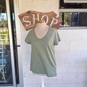 Olive Green V Neck T-Shirt | Medium