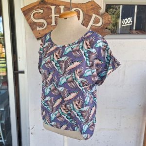 Dusty Blue And Leaf Print Blouse | 16