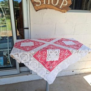 Pink Embroidered Table Cloth