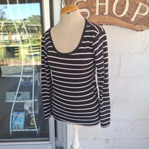 Black and White Stripy Long Sleeve Top | Small