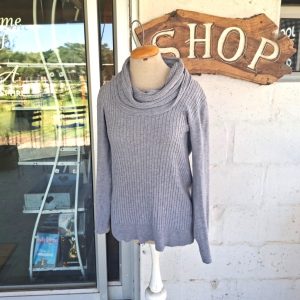 Grey Turtle Neck Jersey with Leather Elbow Patches | Medium