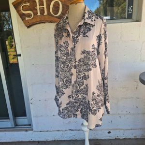Black and Cream Patterned Blouse | Large