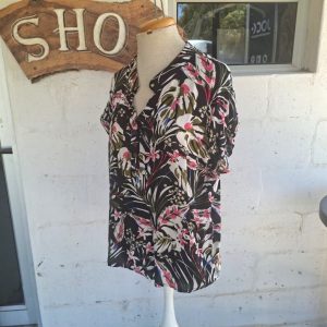 Black and Palm Patterned Blouse | Large