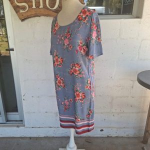 Grey and Red Flower Dress | XS