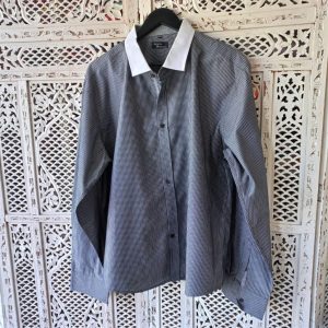 Grey and White Stripy Long Sleeve Shirt | XXL