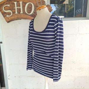 Navy and White Stripy Long Sleeve Top | Small