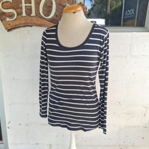 Charcoal and White Stripy Long Sleeve Top | Small