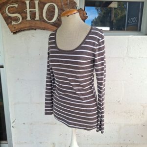 Brown and White Stripy Long Sleeve Top | Small