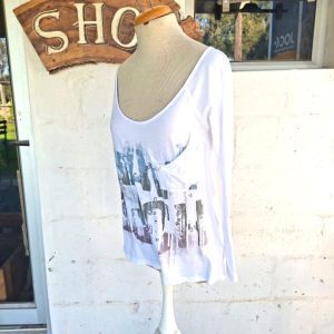 White Long Sleeve Top with Safety Pin Detail | Small