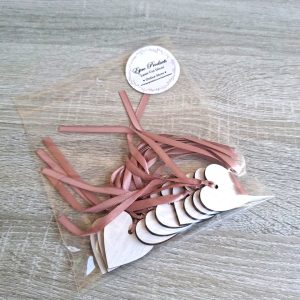 White Wooden Heart Tags with Pink Ribbon | Pack of 10