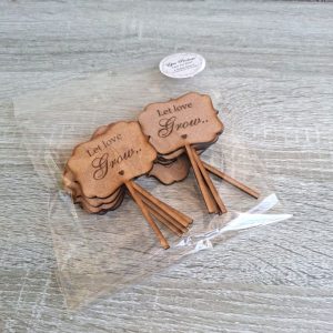 Wooden "Let Love Grow" Tags with Stick | Pack of 10