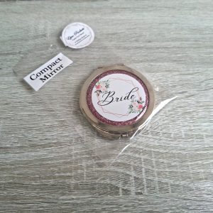 Round Silver with Pink Glitter Compact "Bride"