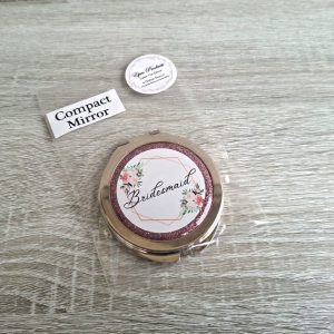 Round Silver with Pink Glitter Compact "Bridesmaid"