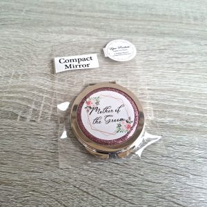 Round Silver with Pink Glitter Compact "Mother of the Groom"