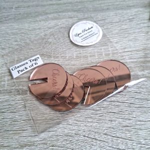 Rose Gold Mirror Glass Tags "Cheers"