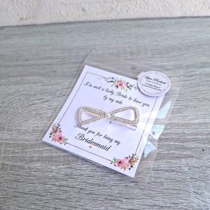 Silver Bow Hair Clip with Stones